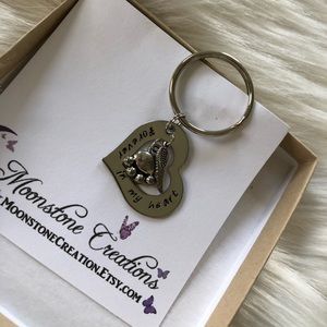 Silver paw print heart keychain